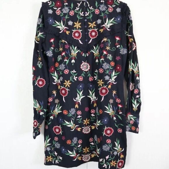 GUC Zara Trafaluc Navy Embroidered Dress Small - Picture 5 of 5